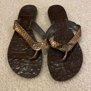 Tory Burch copper & brown  leather strap sandal size 6